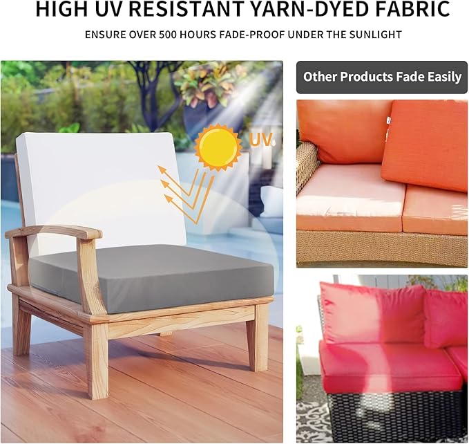Easy-Going Waterproof Patio Cushion Covers 20x18x4 inch 4 Pack Replacement Non-Slip Outdoor Seat Cushion Slipcover with Zipper. Gray