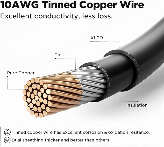 20FT 10AWG Solar Extension Cable (Red + Black), 30A/1000V DC, IP68 Waterproof PV Wire with Compatible Quick Connectors for Connecting Solar Panels, Controllers, and Solar Systems