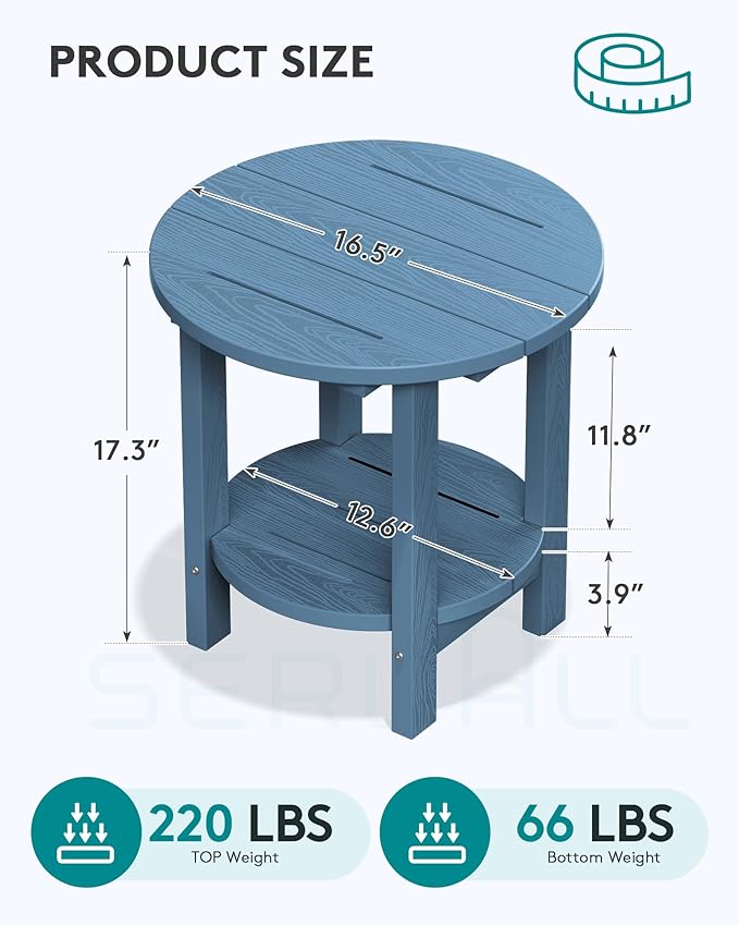SERWALL Round Outdoor Side Table Set of 4, HDPE Small Adirondack Double End Table, Navy