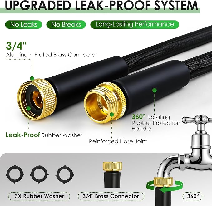 25FT Garden Hose Non-Expanding Flexible Water Hose With Sprayer Nozzle Lightweight Portable High Pressure Kink Resistant & Leakproof Durable Black Pipe For Garden Yard Lawn