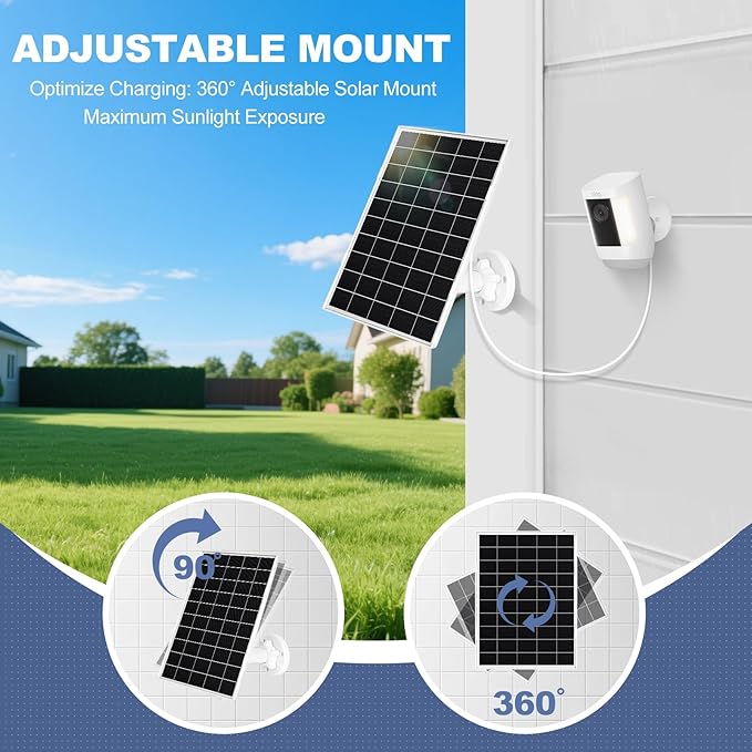 2 Pack 8W Solar Panel for Ring Camera Outdoor Wireless, Compatible with Outdoor Cam (Stick Up Cam), Outdoor Cam Plus, Stick Up Cam Pro, Spotlight Cam Battery/Plus/Pro, Fast Charging
