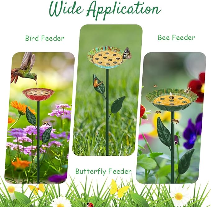 DREAMSOUL Metal Bird Bath witn Bee Feeder, 4 Pack Bee Watering Station Small Bird Bath for Birds, Bees, Butterflies