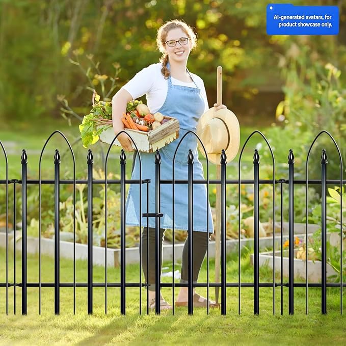 Thealyn Garden Fence 32" H x 24" W (4 Panels + 1Gate, Total 10 ft), Metal Fence Decorative Border Fence, Rustproof Landscape Fencing for Dog, Flower Bed, Yard, Patio, Animal Barrier
