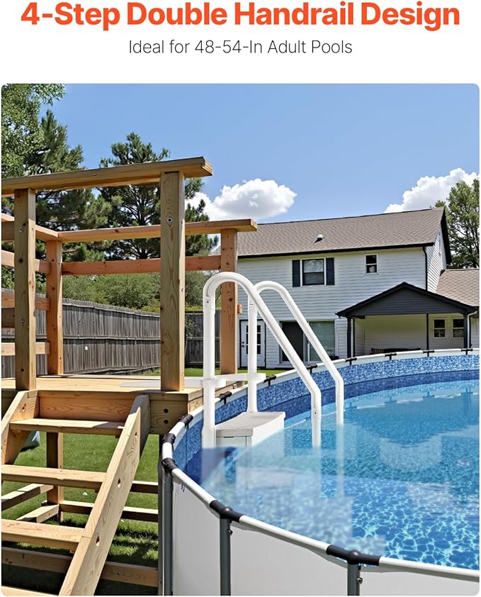 VEVOR Swimming Pool Ladder, 4-Step Double Handrails Stairs with Non-Slip Heavy Duty Steps, Max Load Capacity 400 lbs, for 48-54 in Inground & Above-Ground Pools of Any Decking Surface, Milk White
