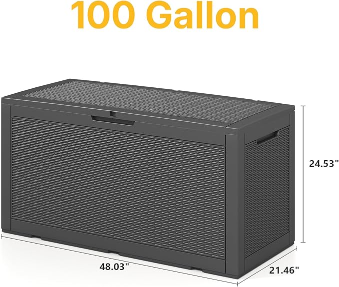 Skepphlay 100 Gallon Deck Box Outdoor Waterproof, Rattan Outdoor Storage Box, Patio Storage Boxes for Cushions, Pillow, Garden Tools, Equipment