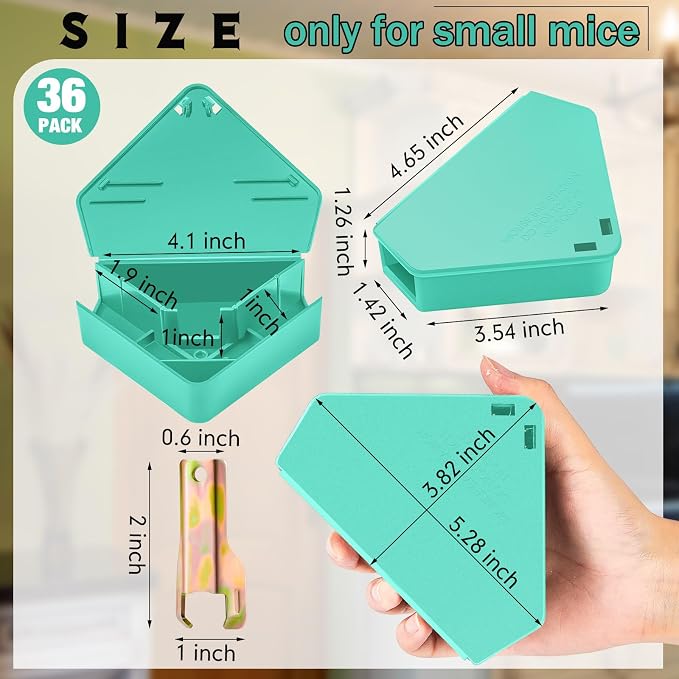 Qualirey 36 Pcs Mice Station with Key Triangle Mouse Station Lockable Reusable Bait Box, Enclosed Design for Indoor and Outdoor Use, Suitable for Small Mice (Blue)