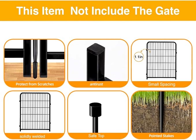 Getlay Doorless Dog Digging Fence Barrier,48in(H) 12 Panels Total 26.6 Ft(L), Black Metal Fencing for Yard 4ft Tall, Dog Fence Outdoor for Yard, Fencing for Garden Beds, Garden Fences Border
