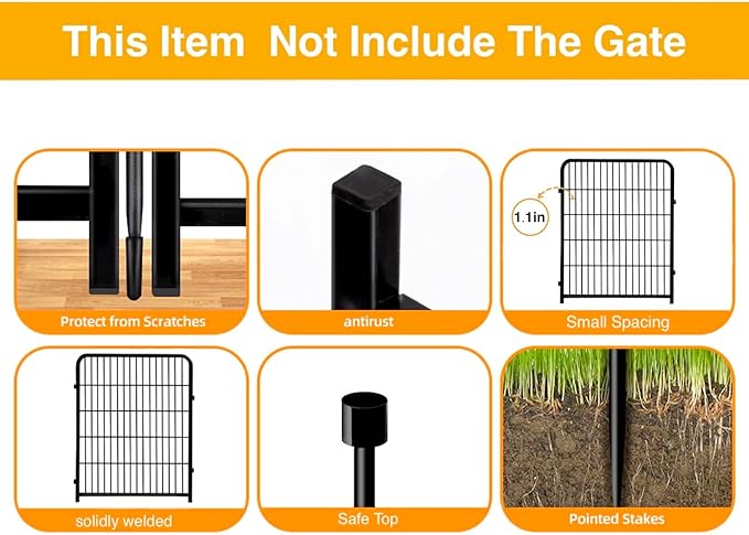 Getlay Doorless Garden Fences and Borders for Dogs, 36in(H) 14 Panels Total 31 Ft(L), Black Metal Decorative Garden Fencing, Flower Bed Fencing, Dog Digging Fence Barrier, Rabbit Fence for Flowers