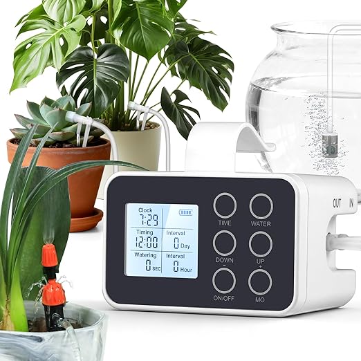 BAOSHISHAN Automatic Plant Waterer Indoor with Upgraded 2-in-1 Spray&Drip Emitter, Indoor Plant Watering System with Programmable Timer, Battery Powered Plant Watering Devices for 15 Plants