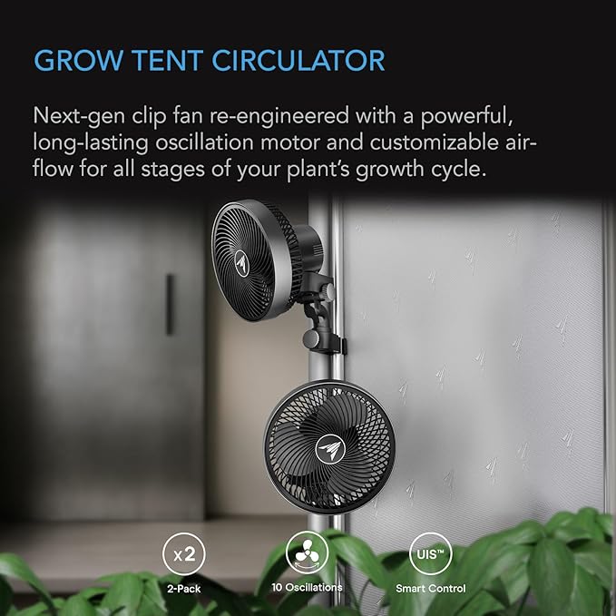 AC Infinity CLOUDRAY S6 2-Pack, Grow Tent Clip Fan 6” with Redesigned Long-Life EC Motor, Custom 10 Dynamic Wind Speeds and 10-Level Oscillation, for Hydroponics Circulation Cooling, 2-Count
