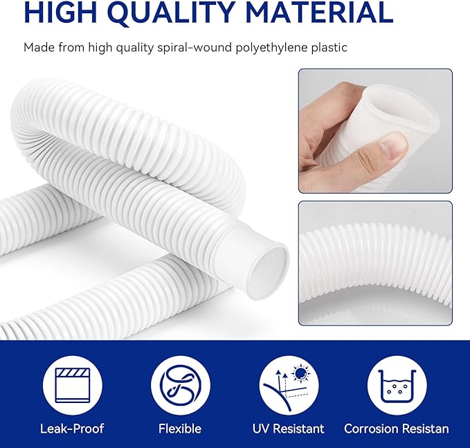 Pool Hoses for Above Ground Pools 1.5" Diameter x 59" Long, 2 Pack 1.5 Inch Above Ground Pool Hose Replacement Compatible with Intex Coleman Surface Skimmer, Filter Pump Hose, with 4 Metal Clamps