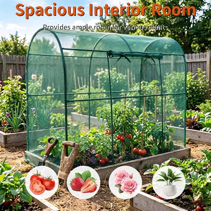 Crop Cages for Garden Plant, Plant Protection Tent with Zippered Door, Raised Bed Cover, Garden Bed Cover with Frame, Wind-Resistant Plant Cages for Outdoor Plants Vegetable Flower 87''*43''*71''