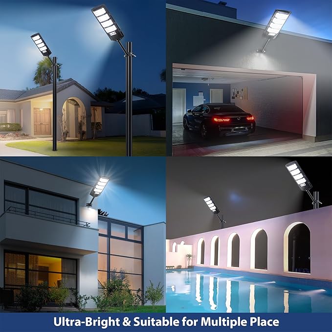 Yusist 4 Pack Solar Street Lights Outdoor Waterproof, 6500K LED Motion Sensor Lights, Dusk to Dawn Solar Flood Lights with Remote,Parking Lot Light,Commercial Area Lighting for Outside