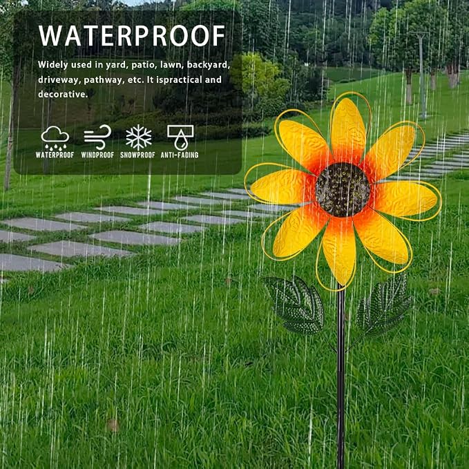 DREAMSOUL 13 Inch Dia Wind Spinner Outdoor, Sunflower Wind Spinner Metal Kinetic Spinner for Garden Yard Art Decor (57 * 13 Inches)