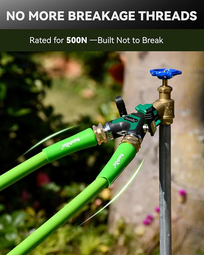 RAINPOINT Garden Hose Splitter 2 Way, All Metal Heavy Duty Water Hose Y Splitter With 2.05" Extra Long Side Handle & Shut Off Valves, 3/4 Inch GHT Thread Connector For Spigot Faucet (Dark Green)