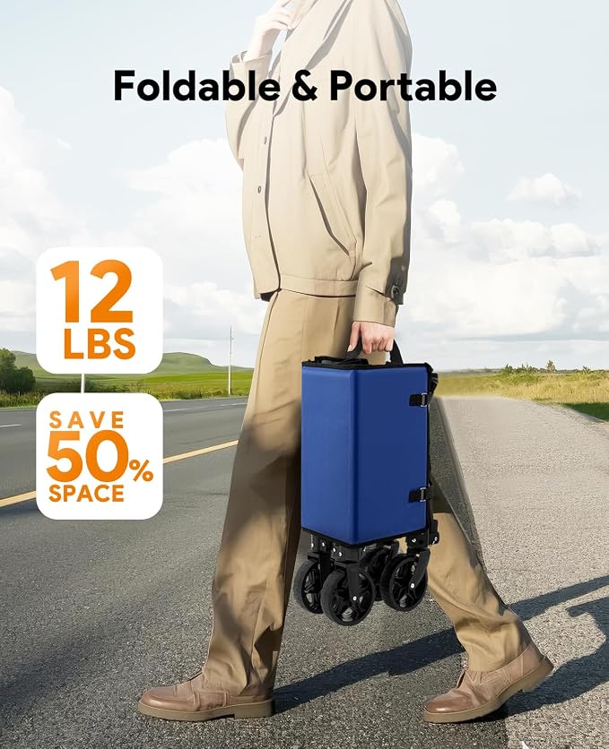 Raynesys Collapsible Wagon Cart with Wheels 220lbs Foldable Wagon 120L Shopping Cart for Groceries Folding Utility Wagon for Beach, Garden, Camping, Sport, Wheelbarrows, Indigo
