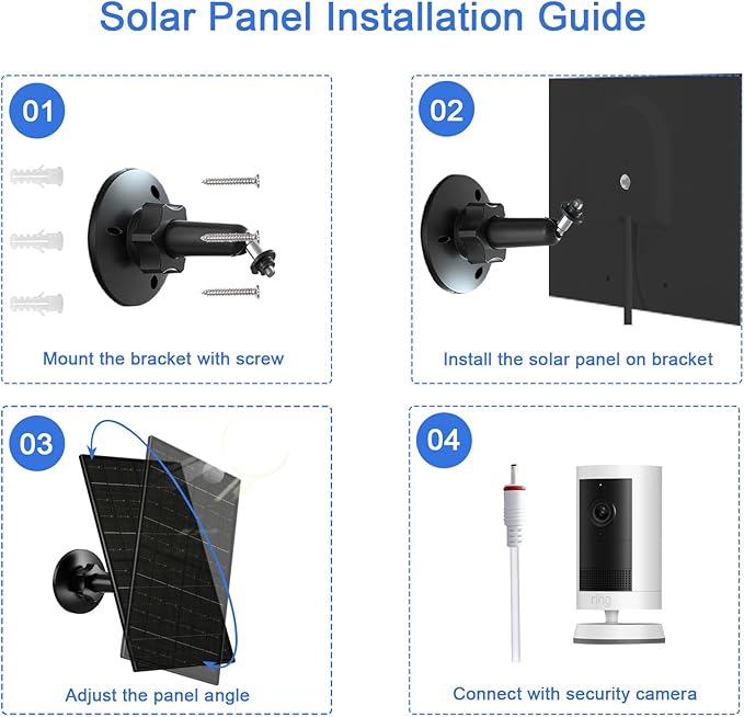 7W Solar Panel for Ring Camera, Solar Charger with USB-C & 3.5mm Ports for Ring Stick Up & Spotlight Cam Series, IP66 Waterproof, 360° Adjustable Mount, 8.8ft Charging Cable, Black