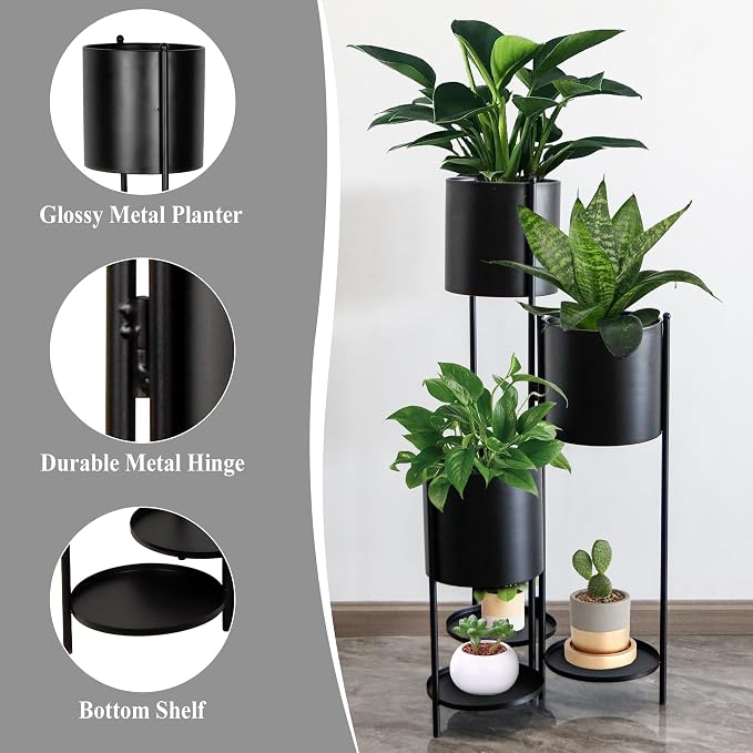 TRIROCKS 35.5'' High Metal Plant Stand 6 Tier 6 Potted Indoor Flower Pot Stand Holder Shelf Outdoor Foldable Decorative Storage Shelf Rack for Multiple Potted Plants Patio Garden Living Room Corner(Black)