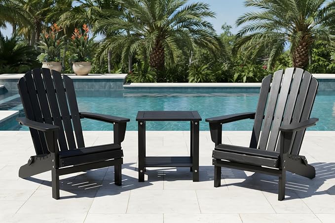 VICTORY RELAX Solid Acacia Wood Side Table with 2-Tier Storage, Weather-Resistant Outdoor Indoor End Table, Black Rustic Color Night Stand