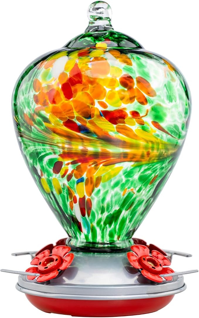 Muse Garden Hummingbird Feeders for Outdoors Hanging, Blown Glass Hummingbird Feeder, Hummingbird Gifts for Mom, Garden Backyard Decor, Unique Gifts Idea for Women Mothers Day, 34OZ, Peacock | Muse Garden Hummingbird Feeders for Outdoors Hanging, Blown...