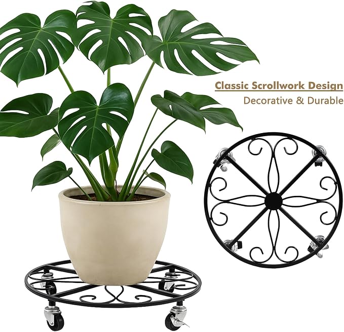 6 Pack Plant Caddy with Wheels 16 Inch Rolling Plant Stand for Large Plants Heavy Duty Plant Rollers Metal Plant Dolly Rustproof Planter Stand Wrought Iron Plant Stands Flower Cart Indoor Outdoor