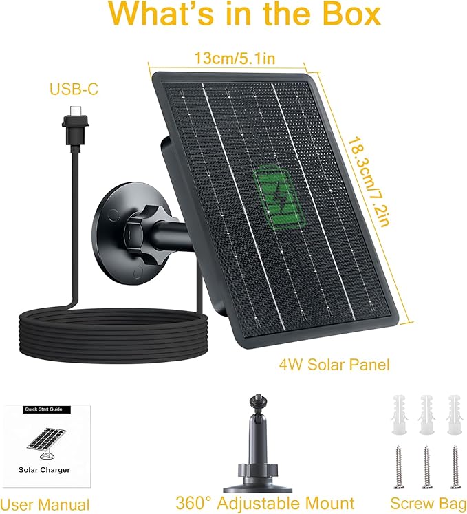 Zivif USB C Solar Panel for Blink Camera, 4W Solar Power Charger Compatible with Blink Outdoor 4 (4th Gen) Camera, with Adjustable Mount, 9.84ft Charging Cable