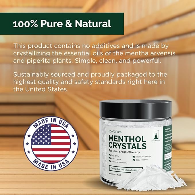 Northwood Sauna - Sauna Menthol Crystals - 100% Pure & Natural - Cooling Aromatherapy Scent & Ice Sensation - 4 Ounces