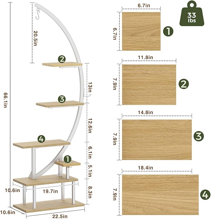 GREENSTELL Plant Stand with Grow Lights, Half Moon 7 Tiered Metal Plant Shelf , Multiple Tier Curved Ladder Flower Pot Stand Display Rack for Indoor Living Room Patio Garden Balcony White (1 Pack)