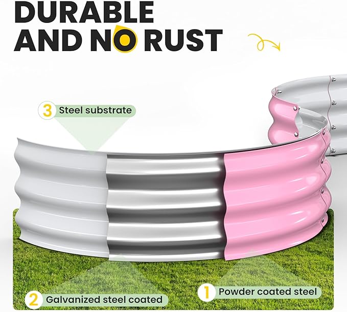 Pattiumo Galvanized Raised Garden Bed 4×4×1 FT, Round Metal Raised Garden Bed Outdoor Planter Box with Open Bottom, Rust-Resistant Steel Garden Bed for Vegetables Herbs Flowers, Easy Assembly