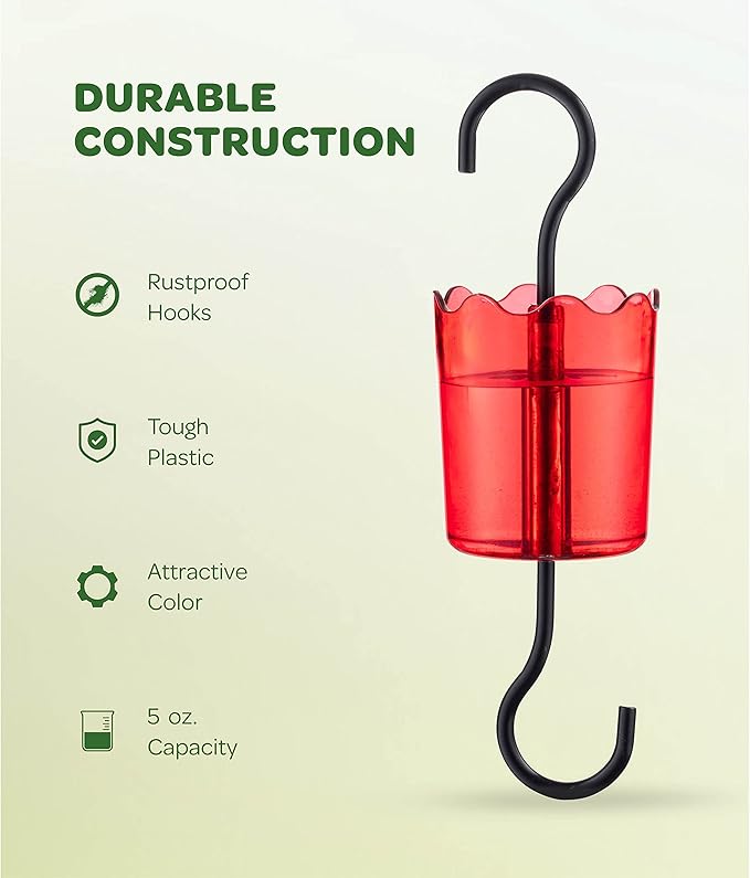 Ant Moat for Hummingbird Feeders [Set of 2] Ant Guard Keeps Ants Away from Feeders, Made of Durable Plastic, Red Color/Rustproof S Hooks, Suitable for All Hummingbird Feeders.