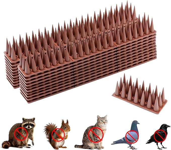 Bird Spikes, 40 Pack Pigeon Cat Squirrel Raccoon Animal Deterrent Spikes Anti-Climb for Outside Anti-Animal Defender Spikes to Keep Birds Away, Brown