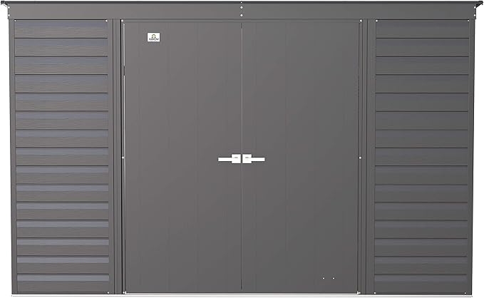 Arrow Select 10' x 4' Outdoor Lockable Steel Storage Shed Building, Charcoal