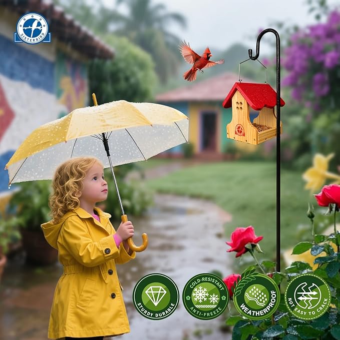SISTERBIRD Wooden Bird Feeder for Outside, Premium Wooden Bird Feeders Kit for Outdoors Hanging, Garden Decoration Cardinal Bird Feeder, Assembly Required
