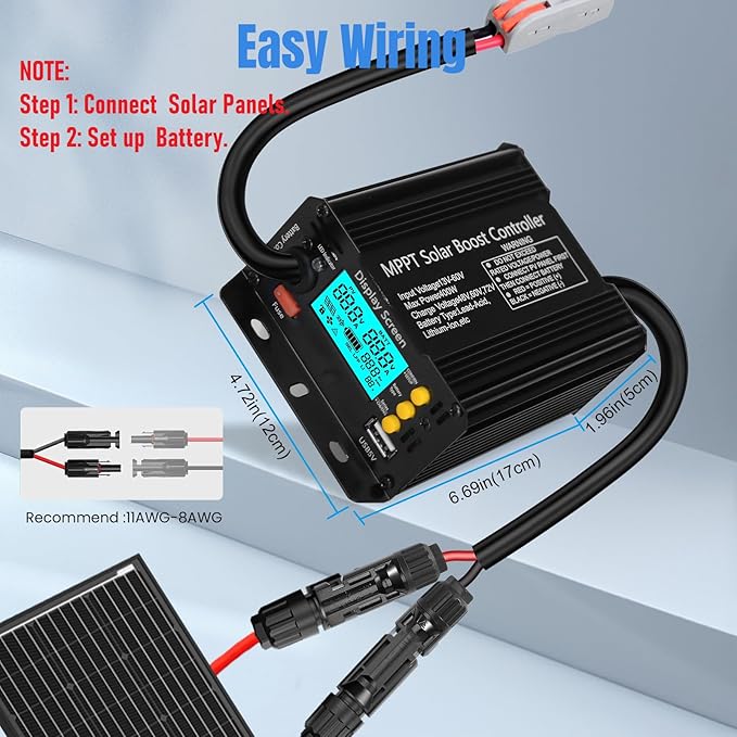 1000W SmartSolar MPPT Boost 24V/36V/48V/60V/72V MPPT Solar Charge Controller LCD Display Solar Panel Regulator for Sealed Flooded AGM Gel LFP User Batteries, Ideal for Golf Carts Electric Vehicles RVs