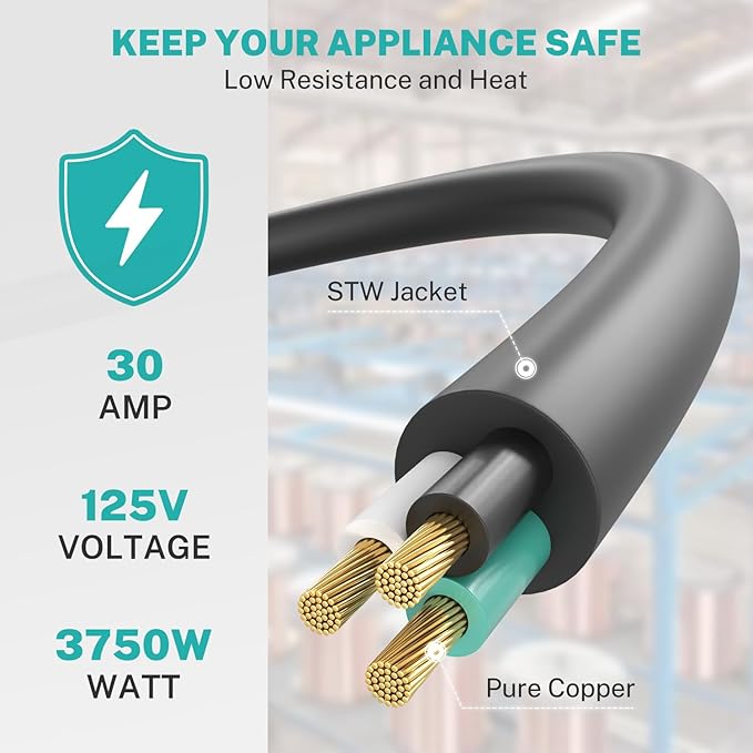 FIRMERST 3 Prong Replacement 30 amp RV Power Cord 30 ft (NEMA TT-30P to Roj 3 Wire)