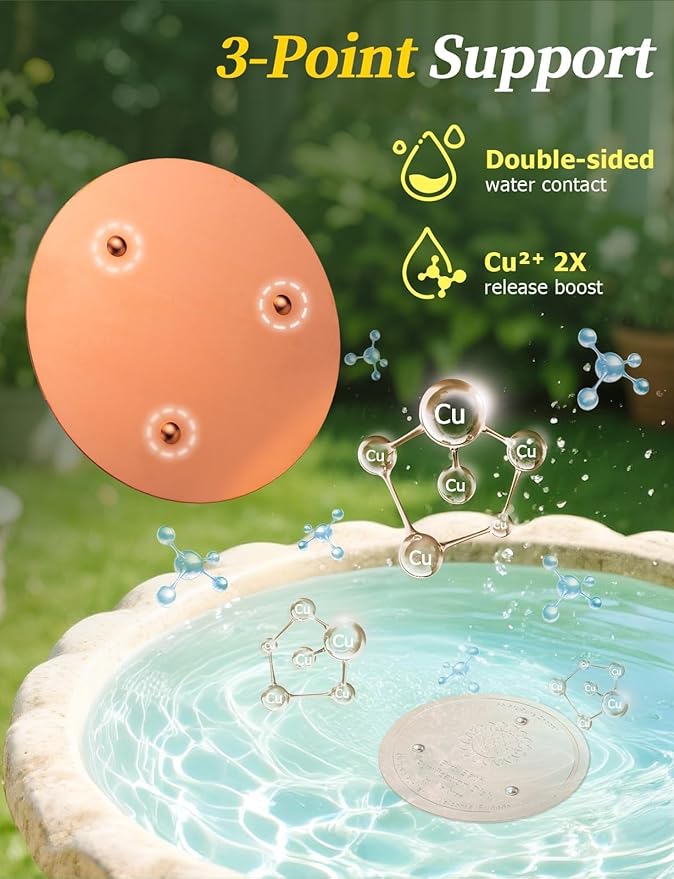 Mellbree Bird Bath Copper Disc, 0.6mm 99.99% Pure Copper for Natural Water Care, Fits Most Outdoor Birdbaths, Bowls, Solar & Heated Units (Sunflower)