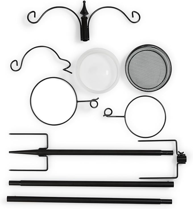 Backyard Expressions Bird Feeding Station Kit - 75" Bird Feeder Pole with 5 Prong Base and Stand for Outdoors - Black