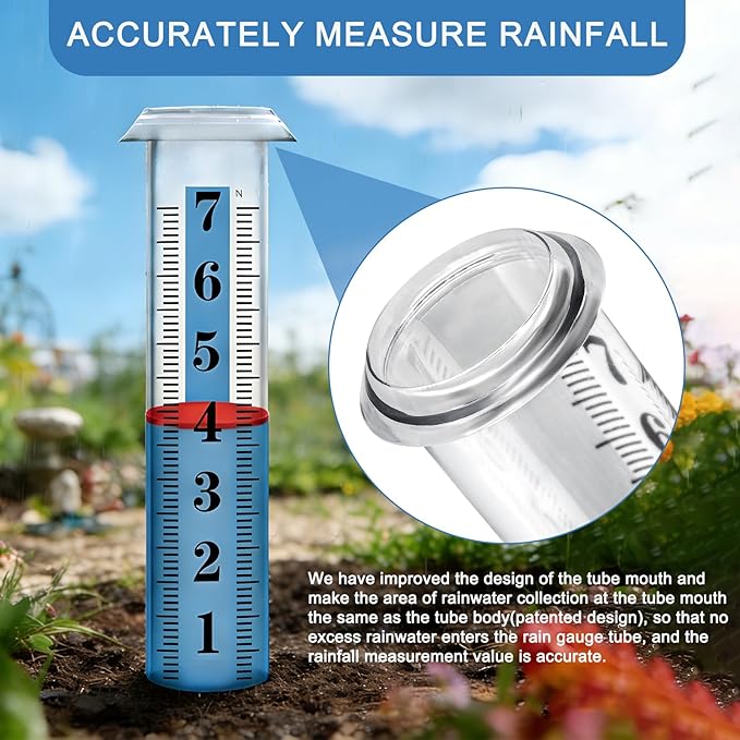 2PCS Rain Gauge Replacement Tube Plastic, Accurate Rain Gauge Outdoor, Thickened and Transparent 7" Capacity Tube with Blue Strip for Yard & Garden, 2 Rainfall Meter Tube with 1 Clean Brush