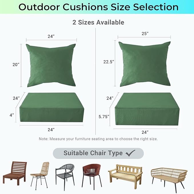 IPYNBAP Outdoor Cushions for Patio Furniture,Outdoor Seat Cushion Set 24 x 24 x 5.75 Inch,Waterproof & Fade Resistant Outdoor Chair Cushions,Deep Patio Chair Cushion with Removable Cover,ForestGreen