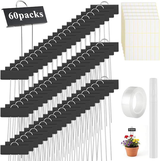 Greaner Black Plant Tags 60 Packs, 10.6 Inch Tall Garden Labels Outdoor Waterproof, Plant Tags for Outdoor Garden Waterproof with Permanent Marker and PET Film