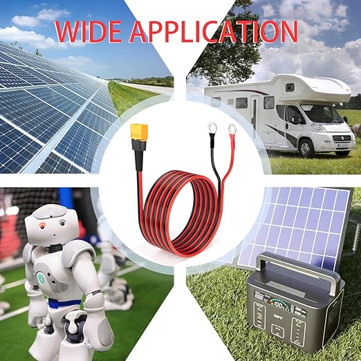 ELFCULB XT60 to O Ring Terminal Cable, 10AWG XT60 Male to O Ring Connector Cable with Tinned Pure Wire for RC Battery Solar Portable Power Power Station and Solar Panel(10FT)
