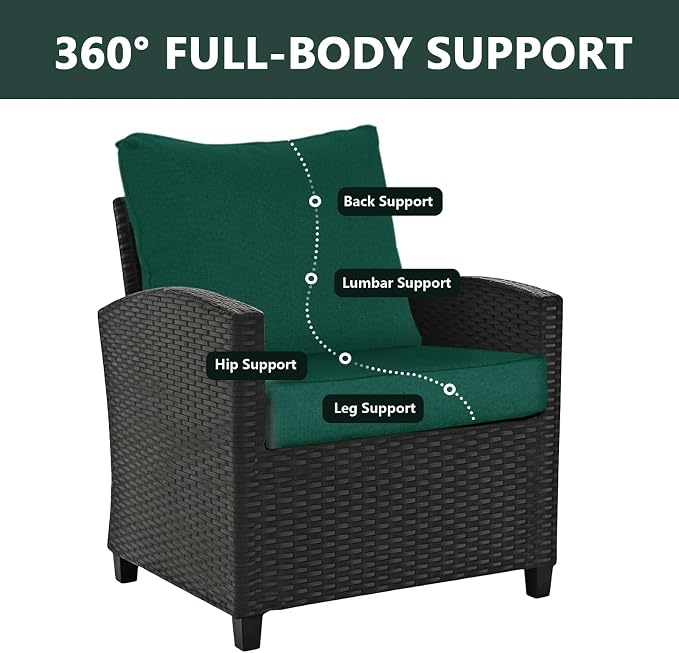 Goodgoods 24 x 28 Outdoor Patio Deep Seat Cushions 2-Pack, 1000+ Hours Fade-Resistant & Water-Resistant Outdoor Furniture Chair Cushions with 30D High-Resilience Foam for Sofa Chair, Dark Green