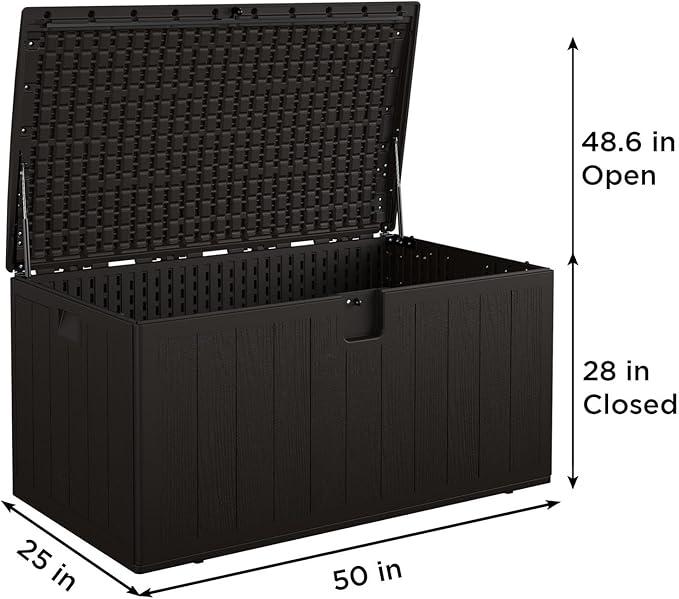 Cosco 130 Gallon Durable Resin Deck Box with Gas Shocks and Adjustable Divider