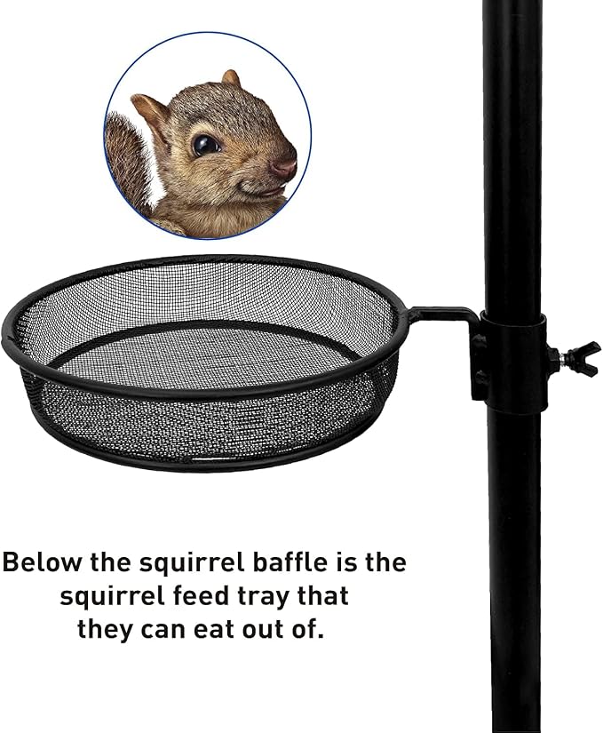 EasyGo Product Squirrel Proof Bird Feeder Wild Bird Station - Powder Coated 81 Inch Steel Pole Squirrel Baffle 4 Bird Feeders 1 Squirrel Peanut Feeder - 5 Prong Base PATENTS PENDING