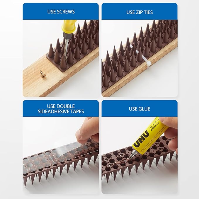 Bird Spikes, 30 Pack Pigeon Squirrel Raccoon Cat Deterrent Spike Outside Anti Birds Defender Outdoor to Keep Robin Away Roof Fence Window Nest 28.1 Feet(8.6m), Brown