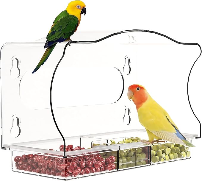 Window Bird Feeder with Strong Suction Cups - Clear Acrylic Bird Feeders for Outdoor Use, Easy-to-Clean Viewing Box for Cats and Birdwatching, Large Capacity, Curved Design for All-Weather Durability