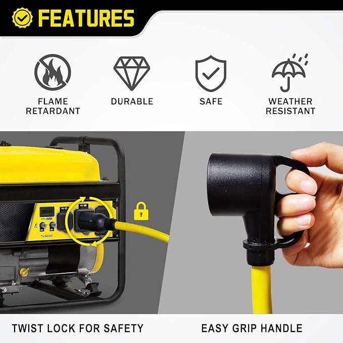 30 Amp 3 Prong Twist Lock to RV Adapter Cord, Generator Locking Plug NEMA L5-30P to TT-30R for Trailer Camper