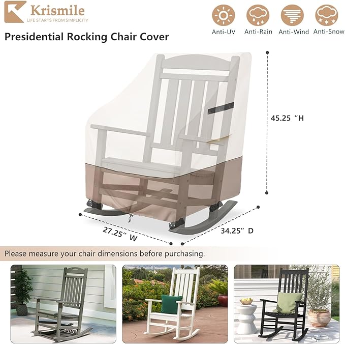 Outdoor Rocking Chair Cover 4 Pack,Heavy Duty Waterproof Patio Rocking Chairs Cover for 27" W x 34" D x 45" H Presidential Rocking Chair,Beige