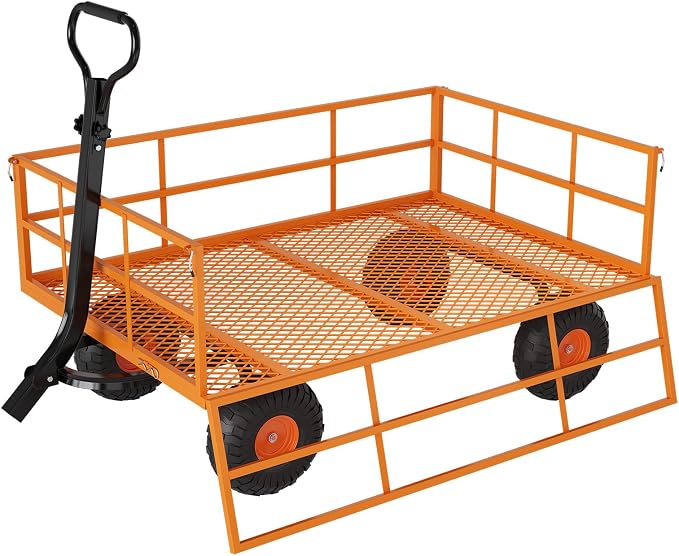 GarveeLife Heavy Duty Steel Garden Cart 1200 LBS Capacity 3 in 1 Pullable Garden Wagon with 13 in Wheels for Gardening Soil, Tools, and Plant Transport