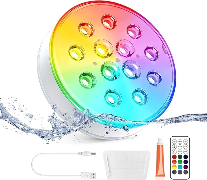 LOFTEK Pool Lights, Rechargeable Submersible LED Lights with Remote, IP68 Waterproof, 16 Colors Underwater Pool Light for Above Ground Inground Pool, Hot Tub, Shower, Bathub, Party, Vase, 1 Pack